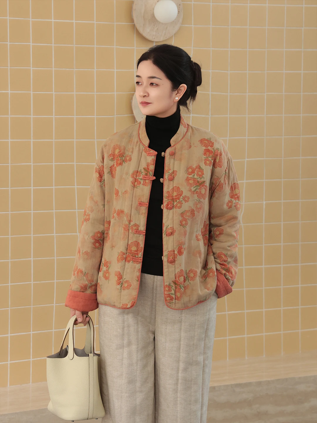

New Chinese Sle Cotton Jaet Women's Stand Collar Two-Sided Wear Embroidered Thiened Winter Coat Comfortable Loose Fit