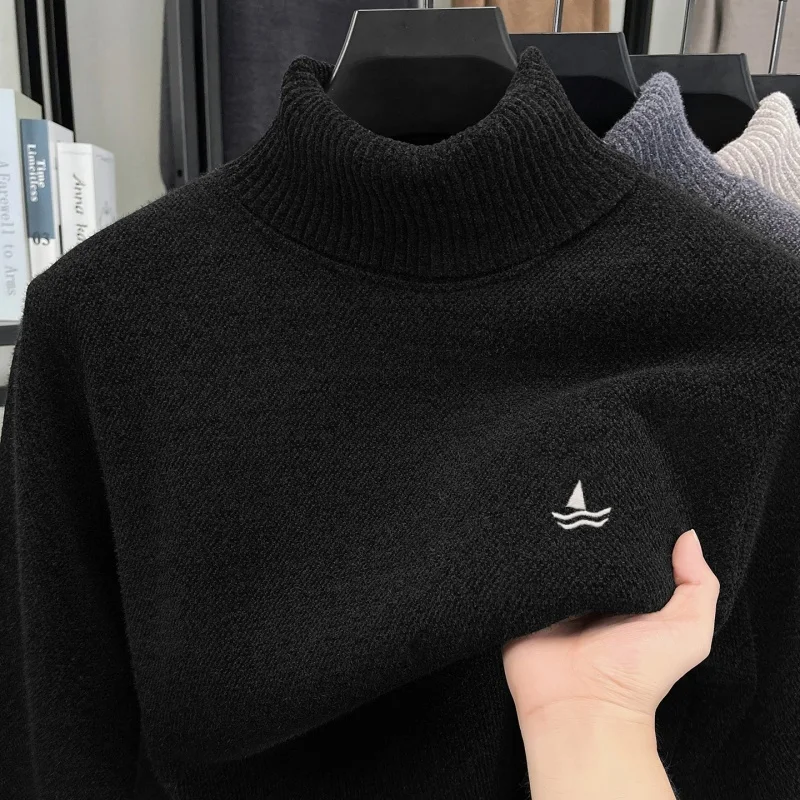 เสื้อสเวตเตอร์ถักลายเรือใบสุดหรูทันสมัย แบรนด์แฟชั่นระดับไฮเอนด์ ใหม่ สวมใส่สบาย คอสูง อุ่นสบาย สไตล์ลำลองสำหรับผู้ชาย