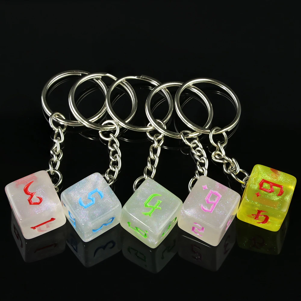 Cute D6 Dice Keychain Acrylic Geometry Dice Resin Charms Pendant for Pouch Handbag Decor Accessories