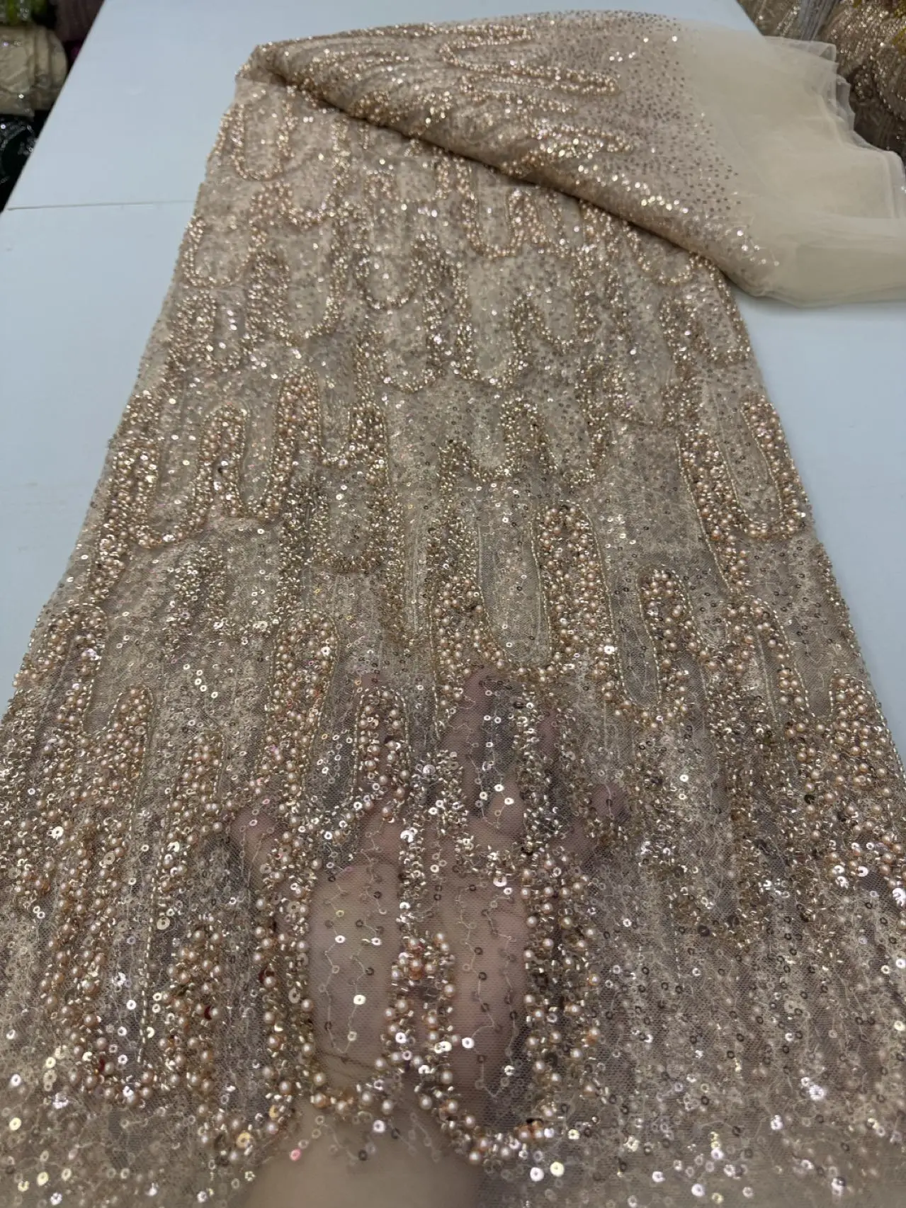 

African Nigerian 2026 High-Quality Sequins Embroidery Tulle Lace Fabric Dresses Sewing Beads Stone for Prom 5Yards jy528