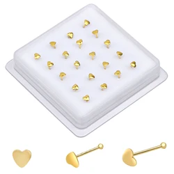 20Pcs 22G Heart Shape Nose Studs Bone for Women Men Tiny Nose Ring Body Piercing Jewelry Silver Gold Color Nose Pin Ball End
