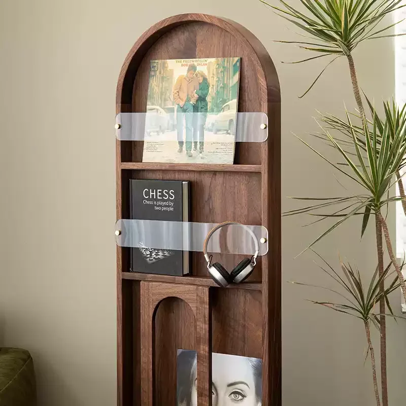 Black walnut full body mirror movable fitting mirror solid wood magazine display shelf book shelf