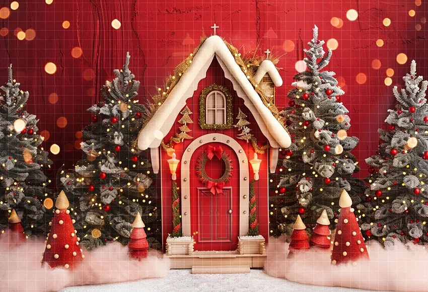 Mehofond Photography Background Winter Christmas Snowy Red Front Door Xmas Tree Kids Family Portrait Decor Backdrop Photo Studio