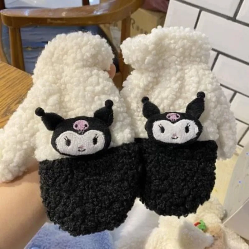 

Sanrios Kawaii Thickened Women's Thermal Gloves Fashion Girls Kuromi My Melody Cinnamoroll Innovation Winter Fingerless Gloves