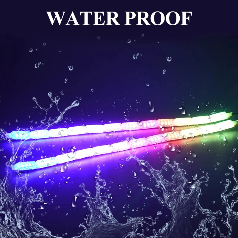 2Pcs LED Car daytime Running Lights 12V RGB Yellow Turn Signal Decor Atmosphere Light With Remote Control Multi-mode Light Bar