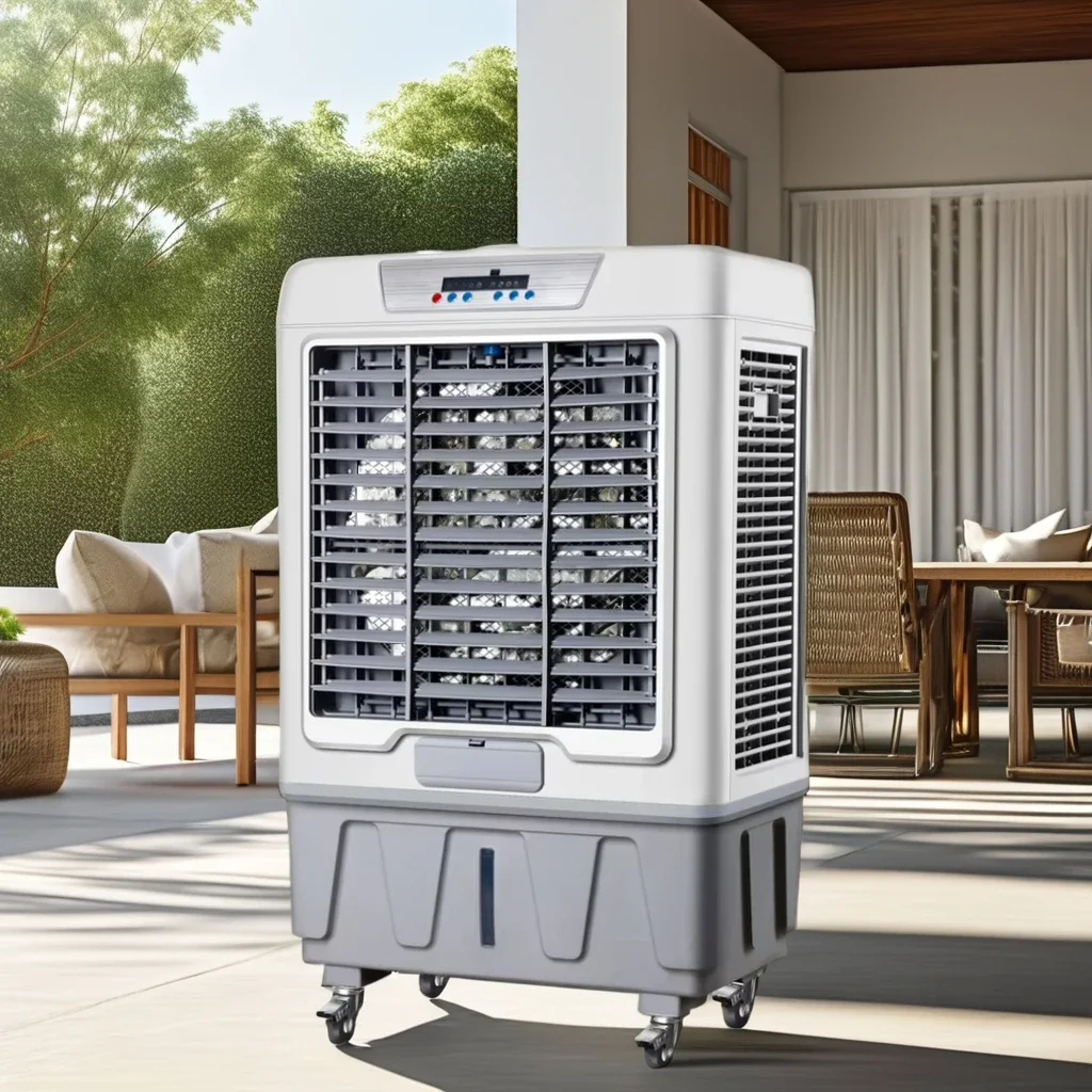 المحمولة الكهربائية مبرد الهواء التبخيري التبديل التحكم الصناعية المحمول الطابق الدائمة مروحة التبريد المنزلية حالة جديدة