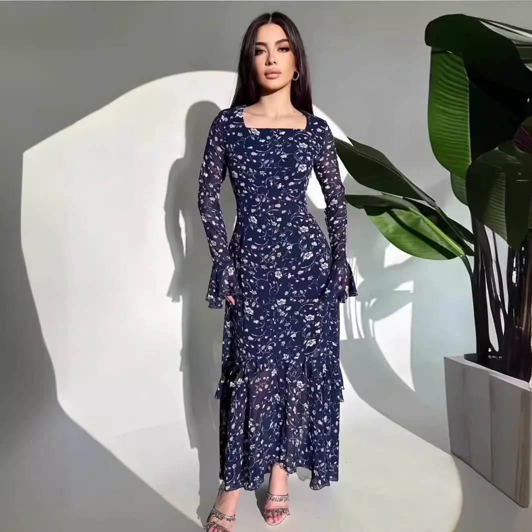 

Polka Dot Print Chiffon Lotus Sleeve Desigh Dresses for Women High Waist Long Sleeve Elegant Dress Female Spring Summer 2024