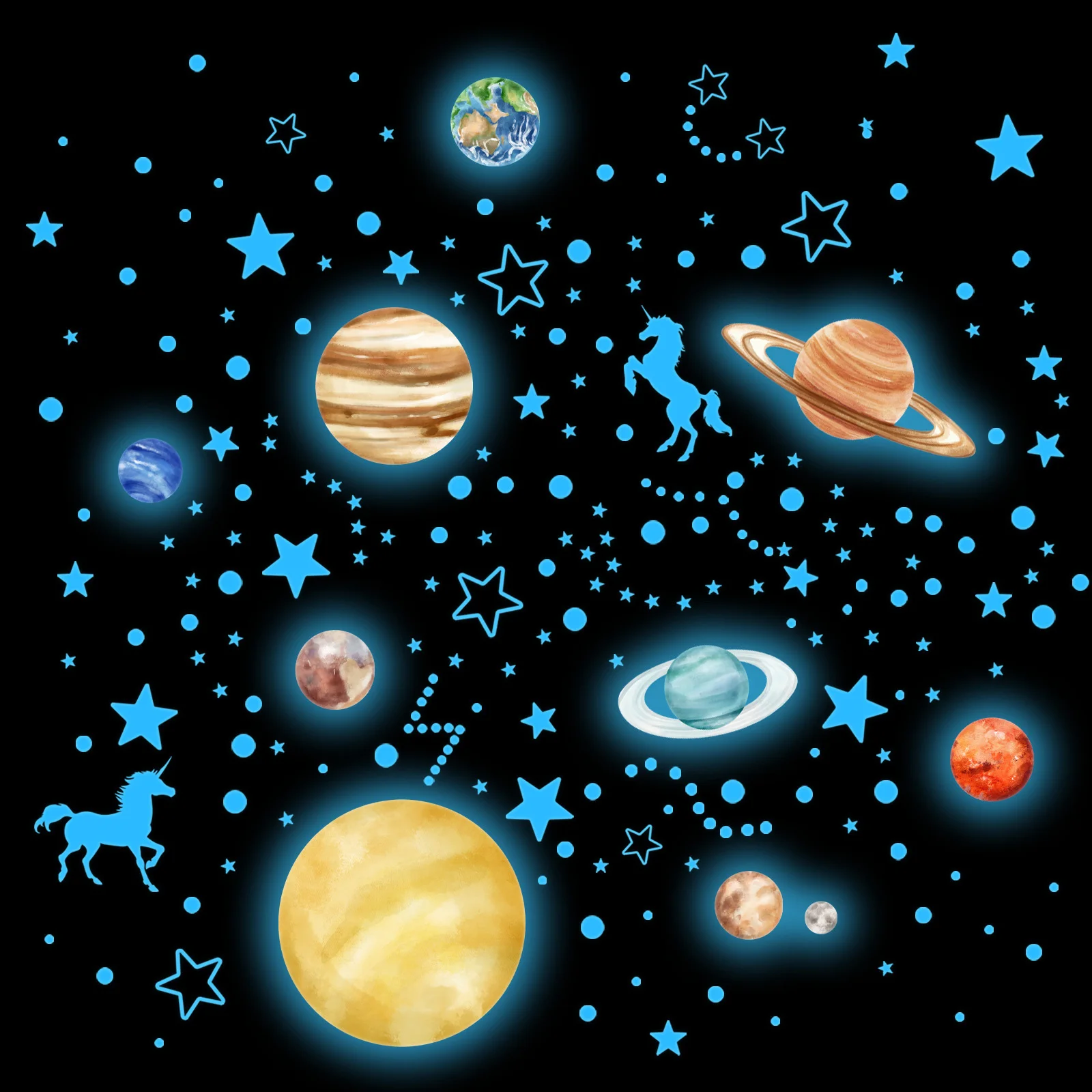 337Pcs Glow in Dark Stickers Decorative Glowing Planet Stickers Removable Solar System Wall Stickers Bright Glowing Wall Decals