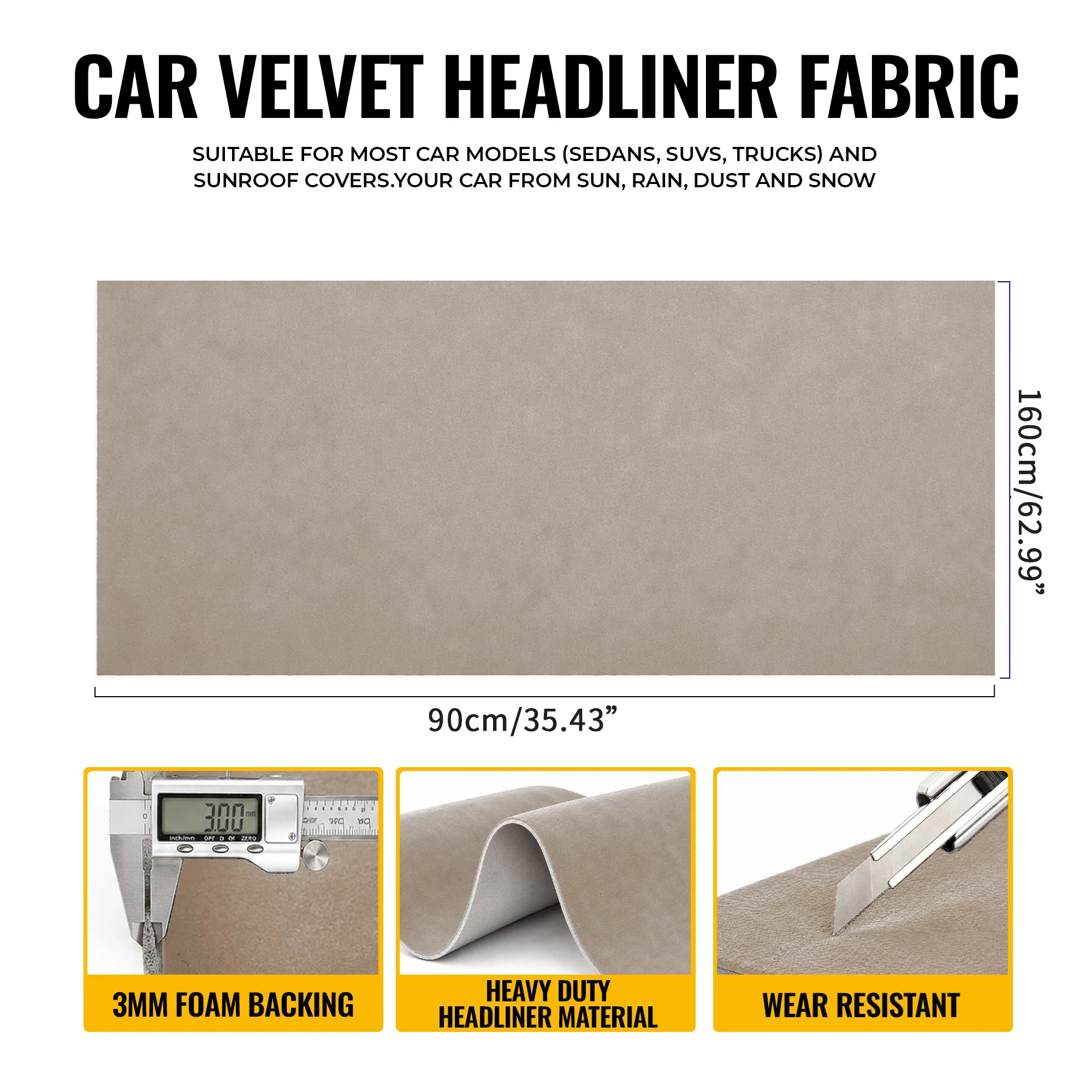 Uxcell 150g Velvet Fabric Headliner Fabric Auto Interior Trim Roof Lining Replacement Foam Backing for Car Truck RV SUV Boat