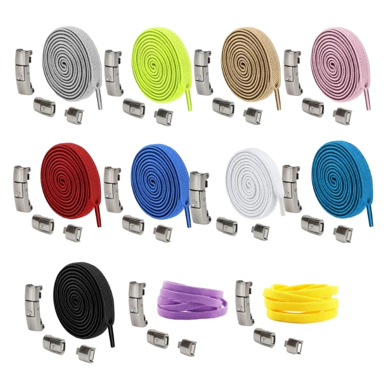 Y1UB No Tie Shoe Laces Press Lock Hook Locks, Elastic Flat Shoelaces Set for Sneakers