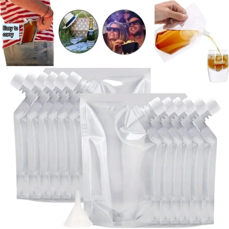 20/40pcs Clear Drink Pouches Freezable Juice Liquor Water Bag Portable Reusable Plastic Flask for Cold Drink BBQ Party Drinkware