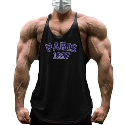 Bodybuilding Mens Gym Sports Pure Cotton Fitness Graphic Printed Summer Y Back Fashion Breathable Workout Singlets