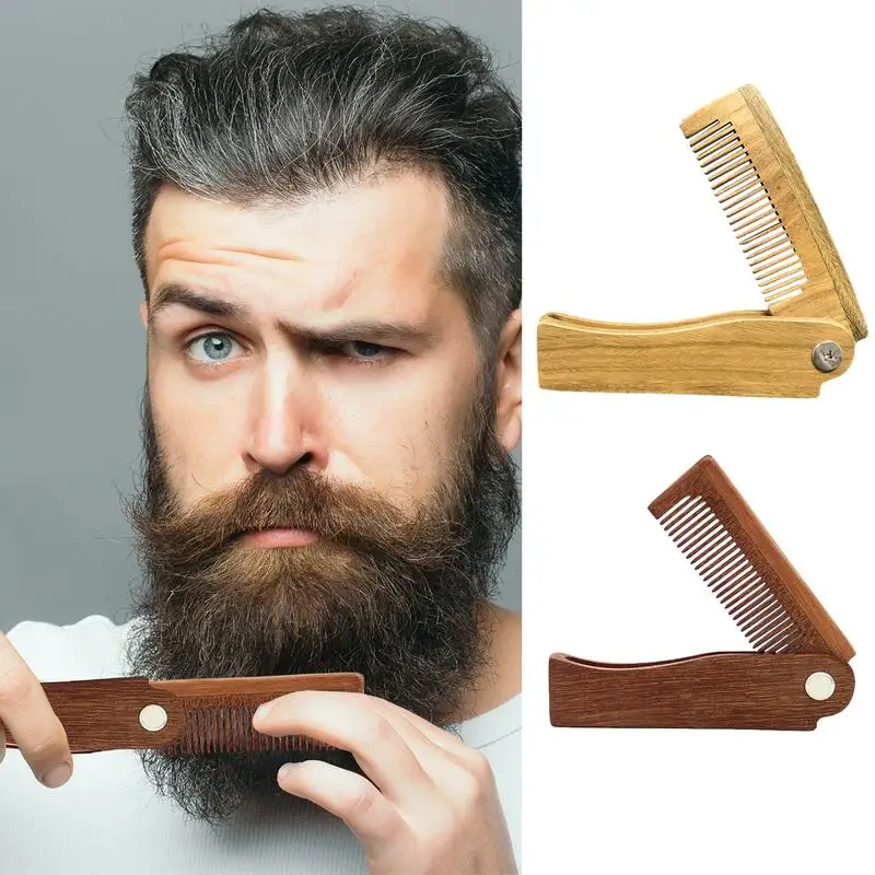 Beard Folding Wood Combs for Men Beard Mustache Hair Brush Care Pocket Massage Comb Hairdressing Styling Tool Accessories