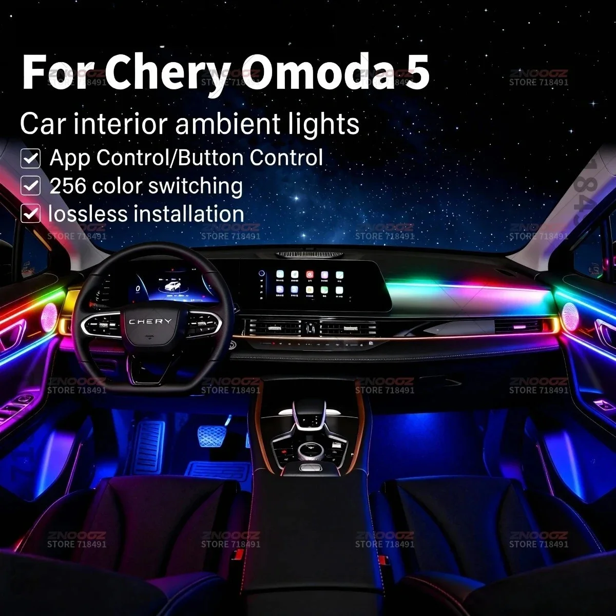 For Chery Omoda 5 22in1 RGB Car Interior Acrylic Car Ambient Lights RGB Hidden Acrylic Strip Decoration Atmosphere Accessories