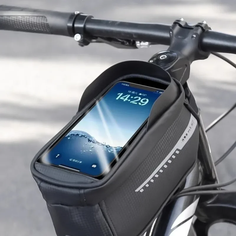 Wasserdichte Fahrrad-Rahmentasche mit Touchscreen-Sonnenschutz, Fahrrad-Aufbewahrung und Handyhalterung für Fahrräder