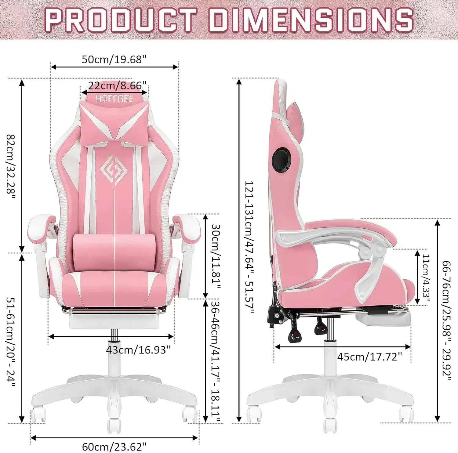 Furniture suppliesComputer Gaming Chair Pink with Bluetooth Speakers and RGB LED Lights for Girls Massage Chair with Footrest Cu