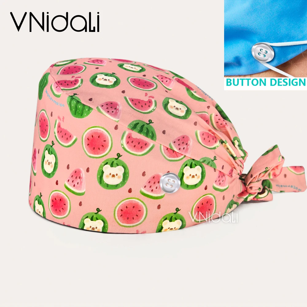 Gorro quirúrgico con Estampado de sandía y oso, gorro Exfoliante para sala de operaciones de laboratorio, tienda de mascotas pediátrica Dental