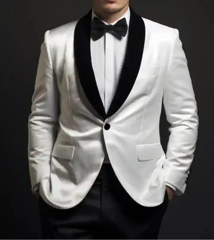 

Белый бархатный ужин, куртка, брюки, смокинг, мужской костюм, костюмы для мужчин, 2 шт.