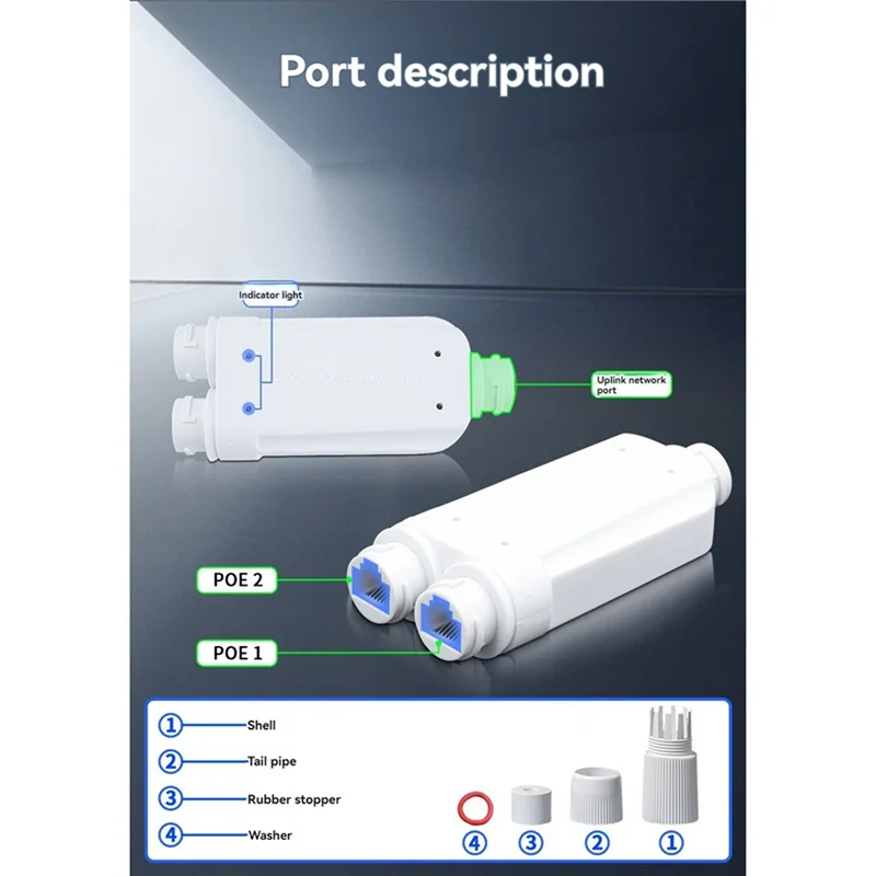 -ABGQ 2X Waterproof POE Repeater Extender IP66 10/100Mbps 500M Extension 48V Outdoor For POE Switch Camera