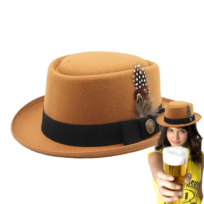 Black Bowler Hat German Hat Oktoberfest Outfits Women Oktoberfest Costume Accessories With Feathers Emblems For Oktoberfest Folk