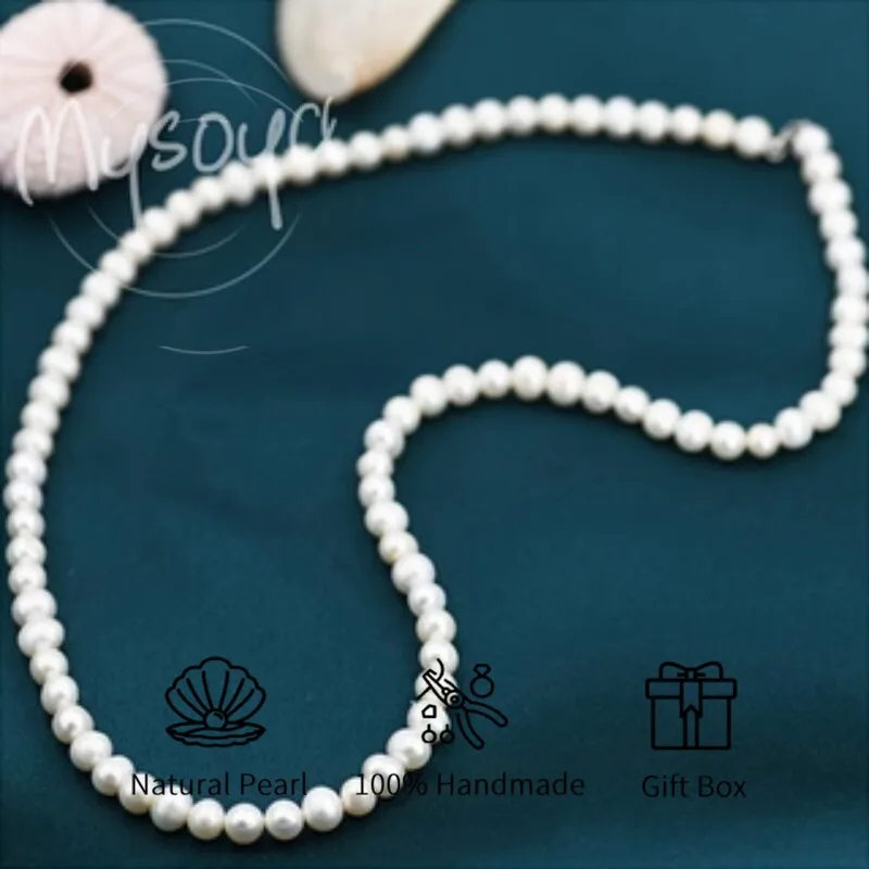 

Ожерелье из пресноводного жемчуга Mysoya, жемчужины 5-6 мм, в подарочной коробке, подарок для него/нее, подходит на день рождения, свадьбу, День святого Валентина