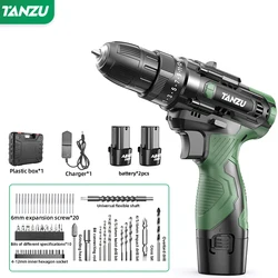 Furadeira sem fio com luz LED, torque, velocidade ajustável, Home Power Driver Tools, perfurador com bateria Li-ion, caixa de plástico, Tanzu, 12V, 40Nm