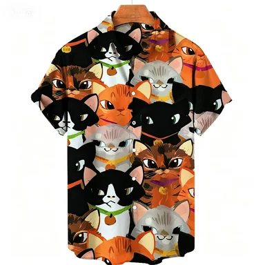 Wildlife Lion Hound Print Men's Shirt Cute Dog Print Short Sleeve Shirt Open Lapel Men's Top Comfortable Fabric