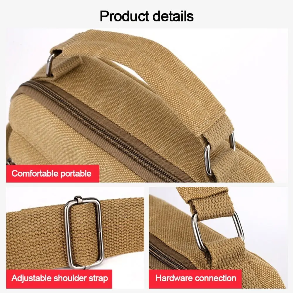 Casual Canvas Men Shoulder Bags Multi Pockets Wear-resistant Tool Satchel Bag Tote Large Capacity Travel Crossbody Bag