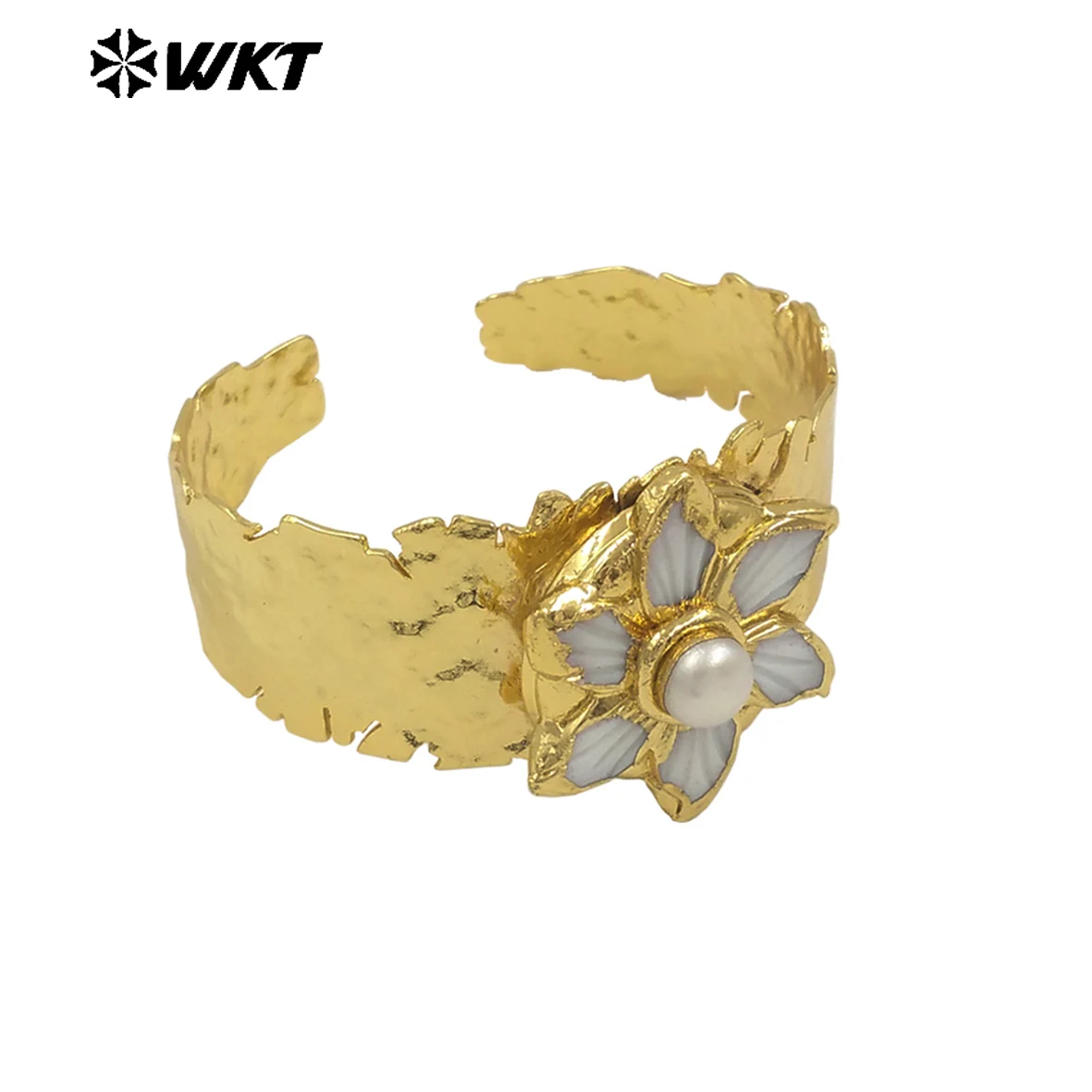 

MPB125 Позолоченные браслеты Resist Tarnishale, регулируемый размер, натуральный круглый жемчуг, резной ракушка, цветок, листья, женский стиль