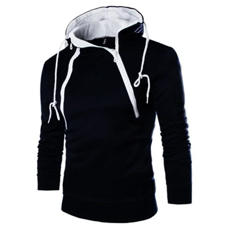 Men's Clothing Long Sleeve Sweatshirts for Men Zipper Hooded Pullover High Neck Mens Sweatshirt Top Jacket Coat Black Sweater