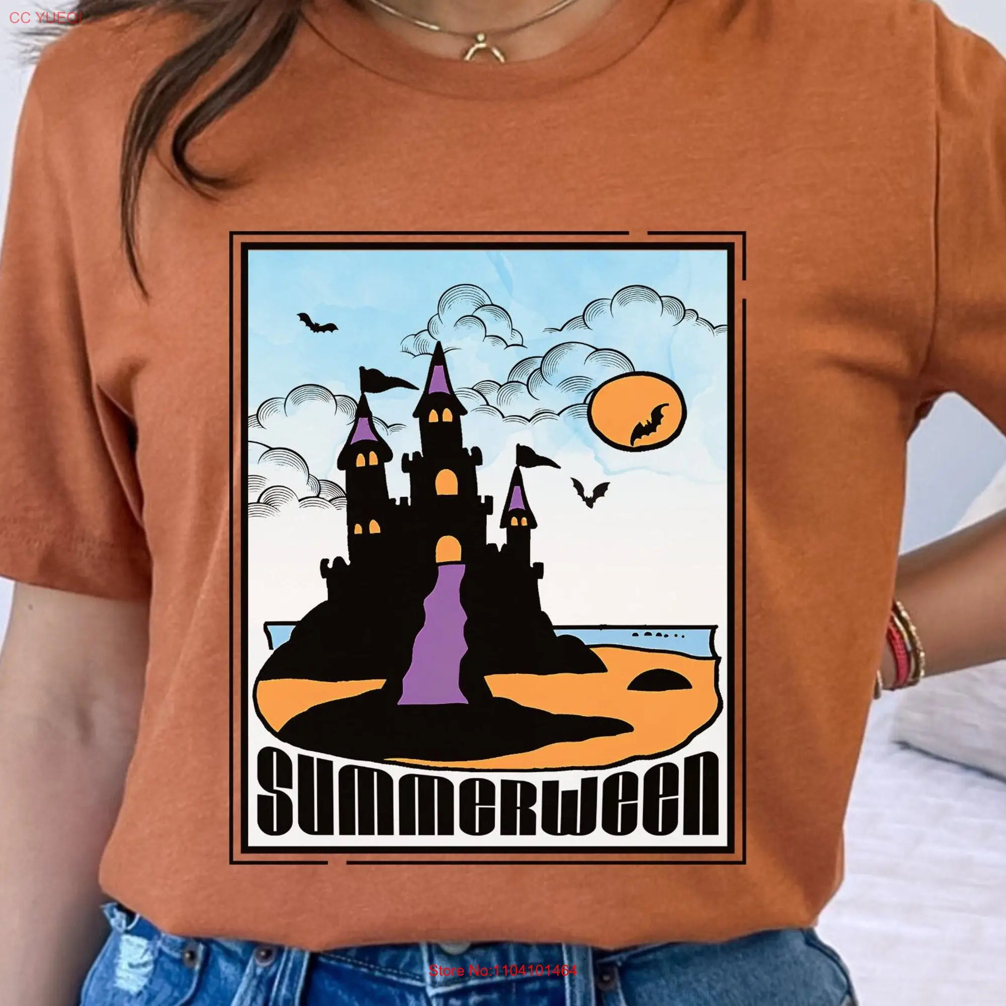 Summerween Spooky Sand Castle T Shirt Haunted House Summer ween Halloween Year Round long or short sleeves