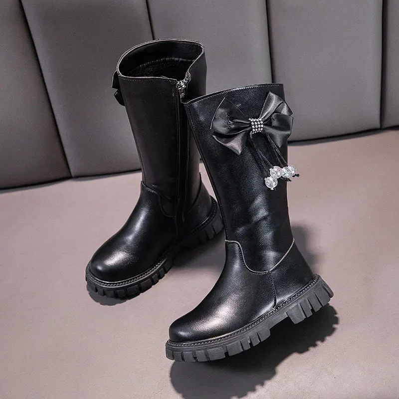 Girl Boots Long Sleeved Princess Boots Fashion Childrens Boots High Sleeved Boot Autumn Winter New Girl Soft Soled Leather Boot