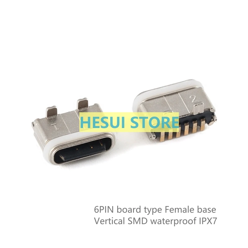 Waterproof TYPE-C Female base 6PIN vertical stick Type immersion grade waterproof IPX7 ultra-thin type Type-C connector