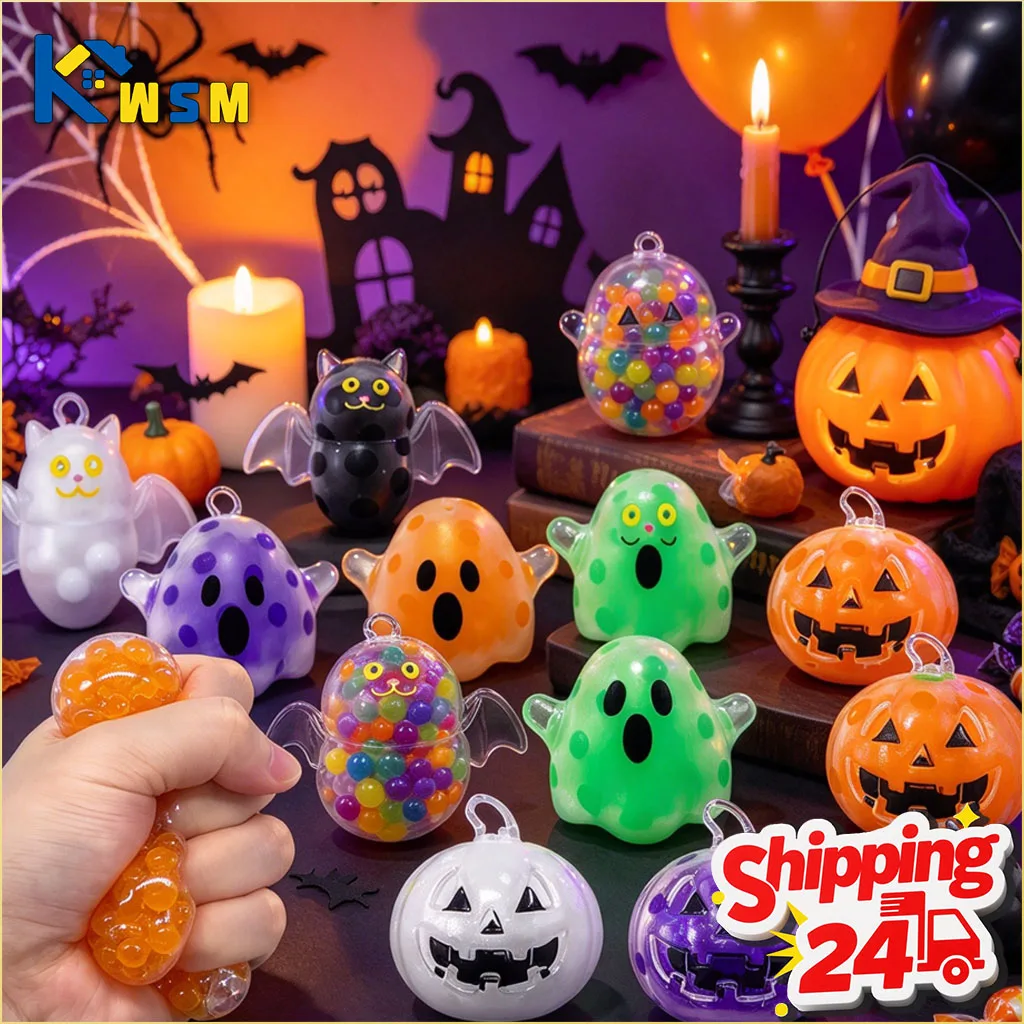 1-40pcs Halloween Bead Ball Squishy Toy Ghost Bat Pumpkin Fidget Sensory Novelty Gift Relieve  Anxiety and Stress for Adults