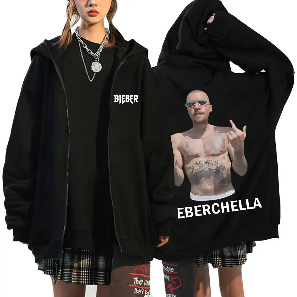 

Justin Bieber Middle Finger Zipper Hoodie Coachella 2026 Merch Zip Up Jacket Men Women Hip Hop Fashion Popular Zip Up Sweatshirt