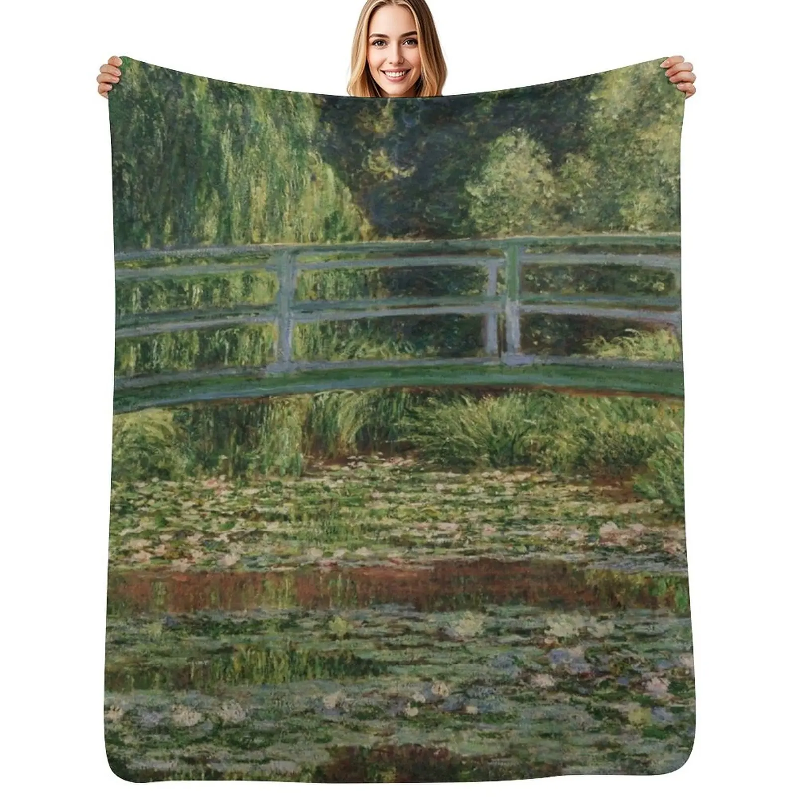 بطانية رمي جسر مونيه اليابانية، سرير مزخرف، أريكة مريحة، بطانيات من الفلانيل