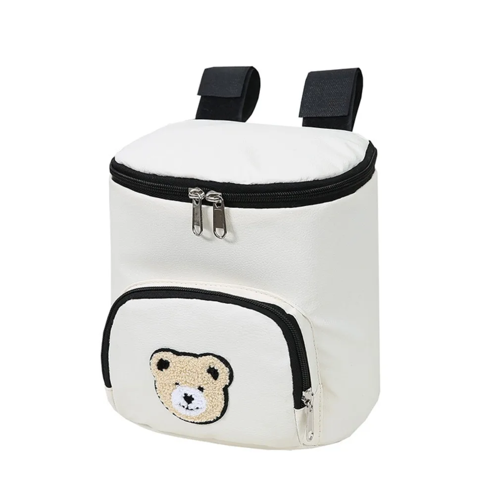 Portable Waterproof Stroller Hanging Bag PU Leather Cartoon Bear Stroller Organizer Bags Large Capacity Mommy Storage Bag