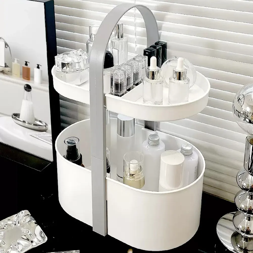 

Двухуровневая портативная полка-органайзер из АБС-пластика для кухни, ванной, спальни, туалетных принадлежностей, настольный органайзер, элегантный минималистичный дизайн