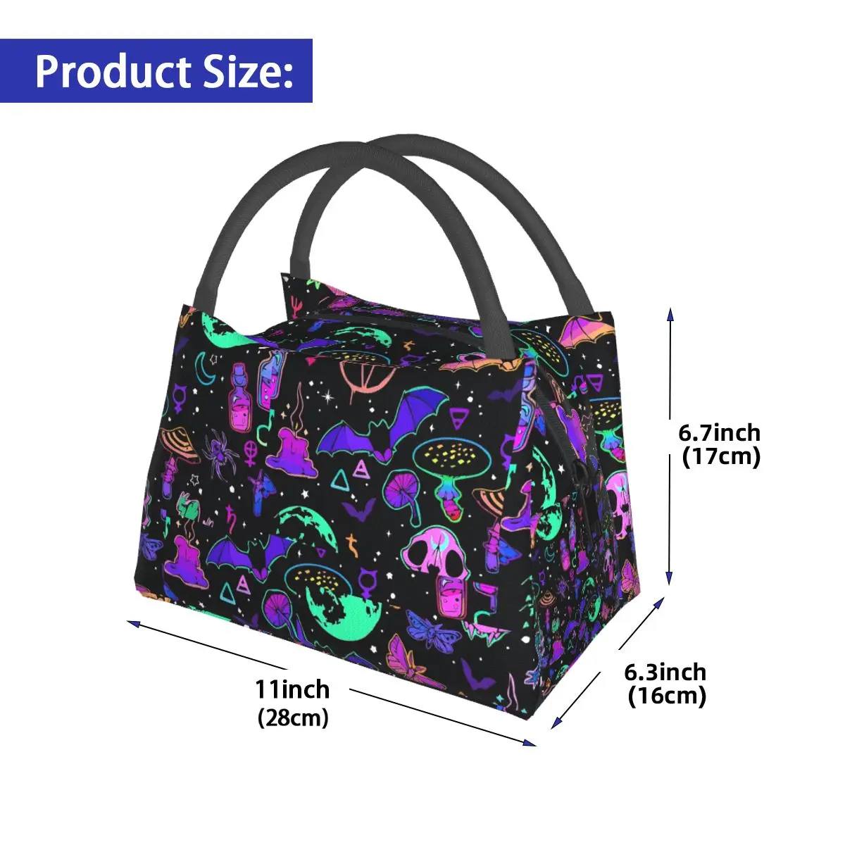 Halloween Print Lunch Bag Bats And Ghost Picnic Lunch Box For Women Kawaii Print Thermal Lunch Bags Oxford Cooler Bag