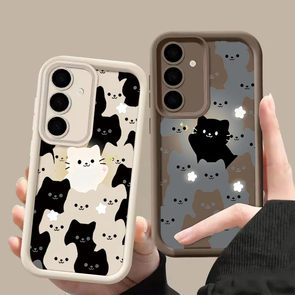 Süße Cartoon-Katze Silikon Handyhülle für Samsung S25 S24 S23 Ultra S22 S21 FE Plus A15 A35 A55 A56 A16 A34 A54 A52 A36 A53 Abdeckung