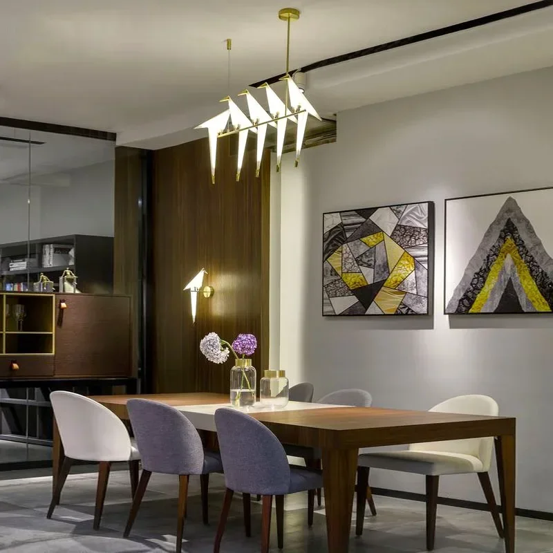 Nordic Gold Bird Cage pendant light Living room Bedroom origami bird light Kitchen Hanging lamp Dining room Paper House Fixtures