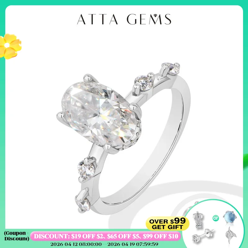 

ATTAGEMS New Oval Shape 3CT D VVS1 Synthetic Moissanite Ring Silver 925 Women Daily Casual Rings Anniversary Party Gifts Jewelry