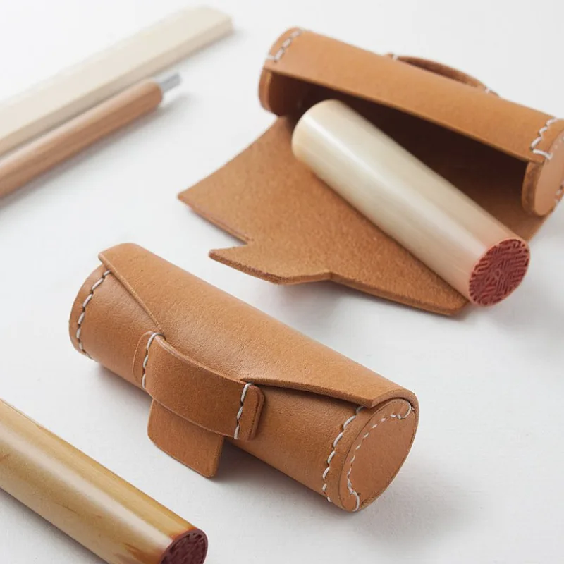 

PU Leather Mini Cylinder Case, Portable Storage Sleeve for Lipstick Stamps & Small Items in Multiple Colors