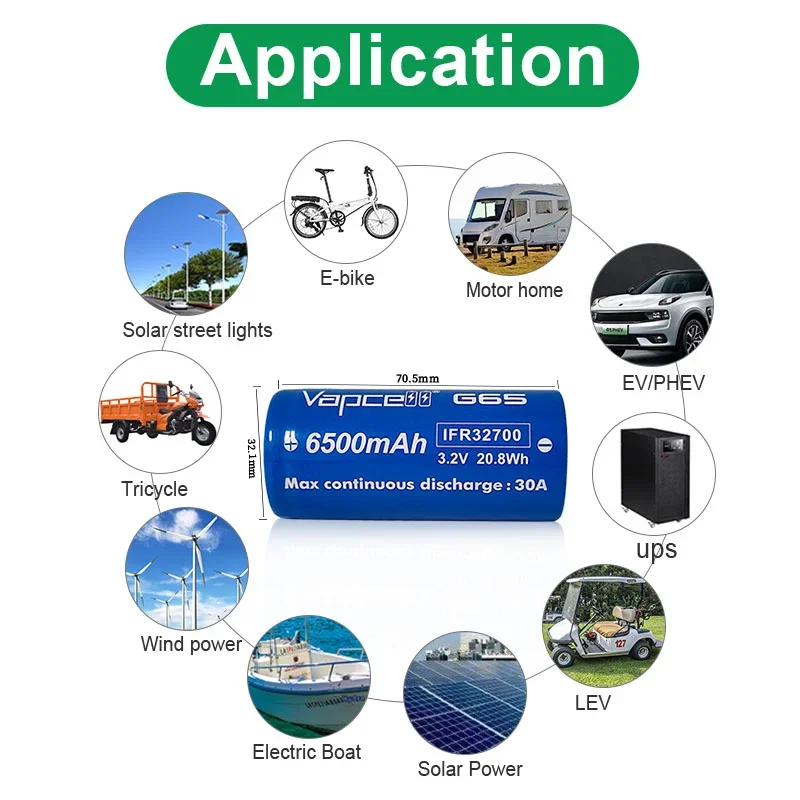 1-6 قطعة الأصلي Vapcell G65 IFR32700 Lifepo4 بطارية قابلة للشحن 6500mah CDR 30A 3.2 فولت بطارية ليثيوم للجهاز الكهربائي