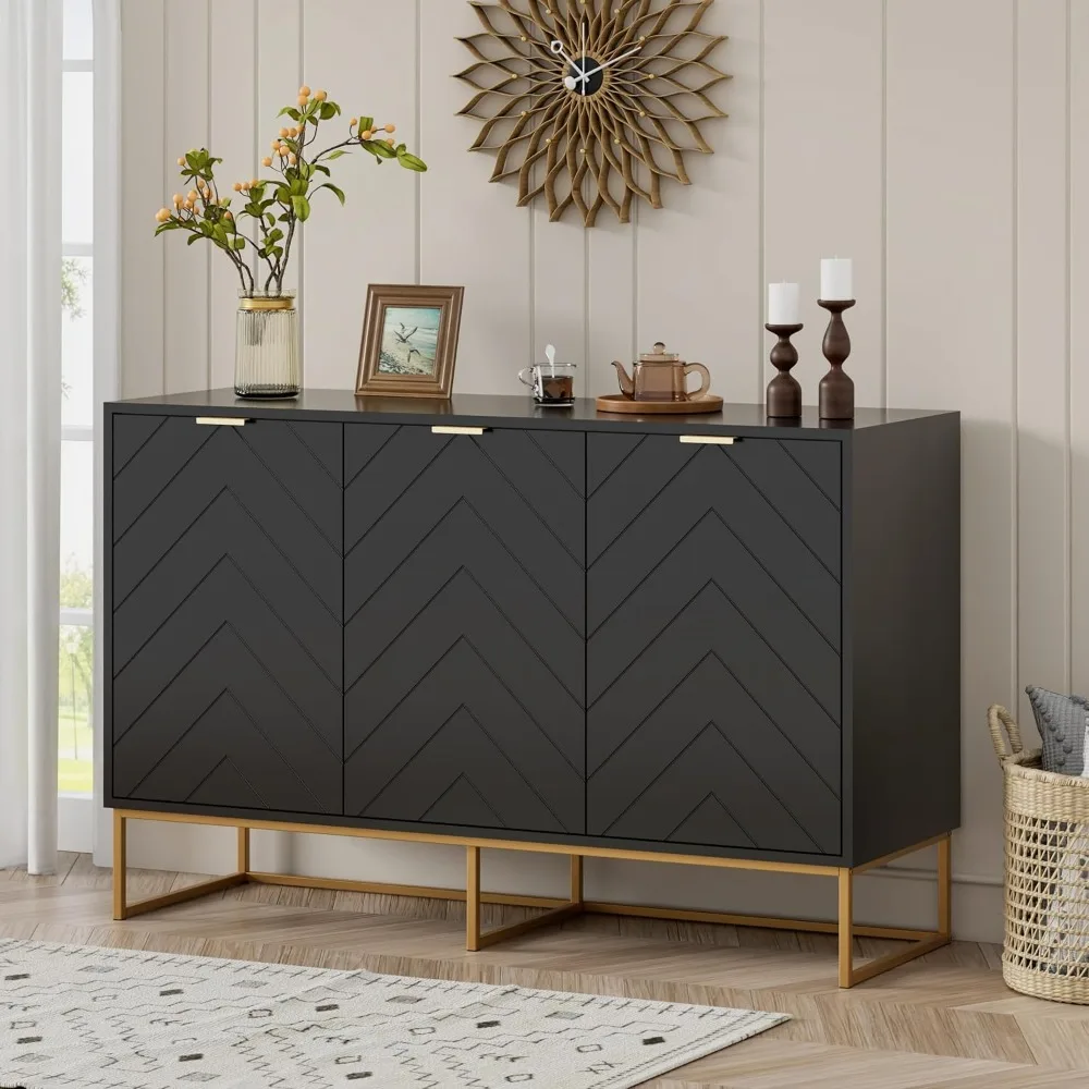 خزانة بوفيه سوداء بثلاثة أبواب مع رف قابل للتعديل للتخزين #3