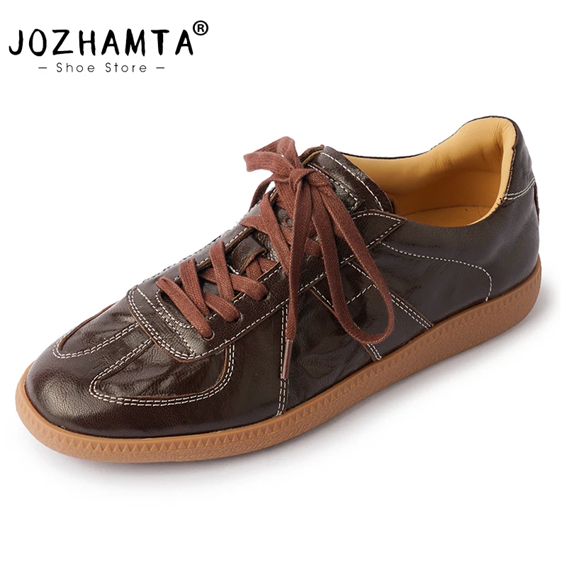 JOZHAMTA Women Casual Flats Sneakers Real Leather Lace-Up Thick Heel Platform Shoes Spring 2025 Breath Tennis Trainer Size 34-41