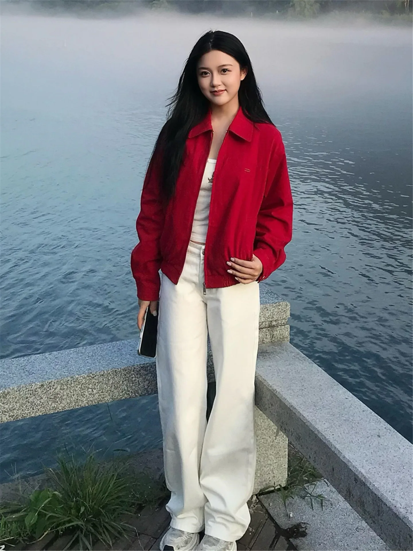 

American High Street Style Women's Loose Fit High Waist Wide Leg Straight Cut Jeans Spring Autumn Long Floor Length Trousers