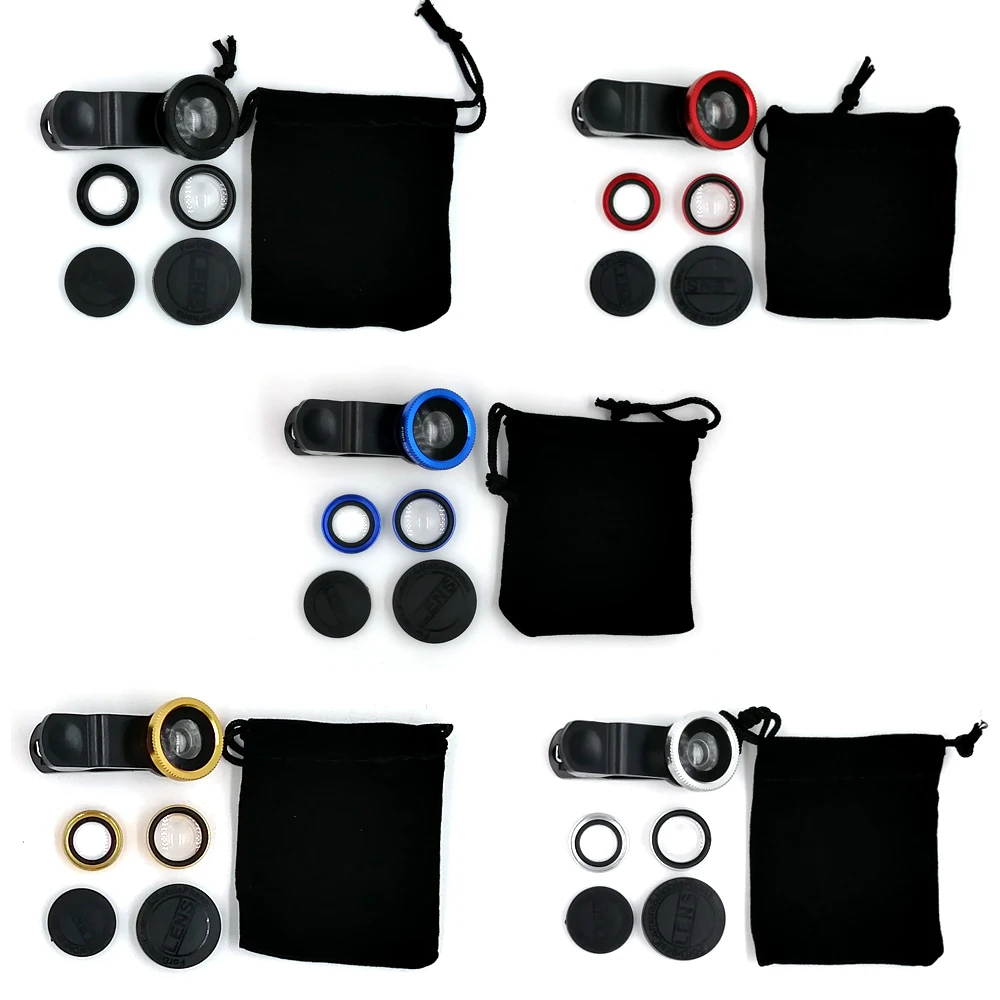 Anjielosmart عدسة ماكرو للهاتف العالمي 3 في 1 مجهر عدسة الهاتف الخليوي زاوية واسعة عدسة عين السمكة كاميرا المكبر للهاتف