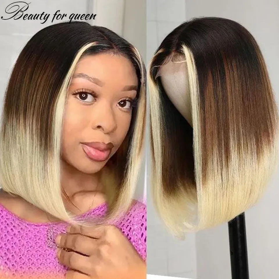 شعر مستعار قصير بوب خصلات الشعر المستعار الإنسان الملون براون الدانتيل الجبهة باروكة من شعر طبيعي خصلات الشعر المستعار الإنسان 100% الفتيات الجميلات ارتداء ملابس رائعة