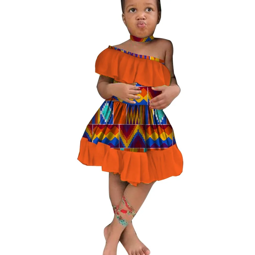 

African Clothes for Kids Girls Ankara Print Dresses Bazin Riche Children Party Dresses Vestidos Wedding Dashiki Cute Girls